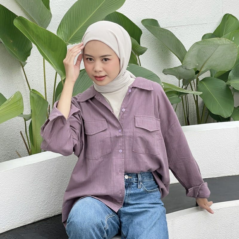 Tq88indonesia Fashion Baju Kemeja Wanita Lengan Panjang Terbaru /  CLOVER POCKET LINEN SHIRT / Hem / Kem / Busana Casual Cewek / Ootd Kekinian / Outfit