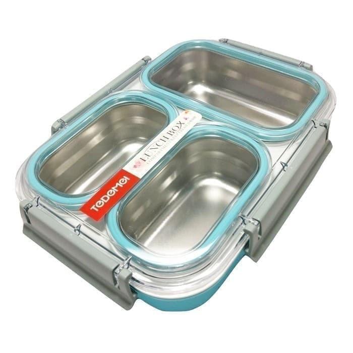 

LUNCHBOX TEDEMEI 6540 STAINLESS PINK GREEN BLUE 3 SEKAT ANTI TUMPAH