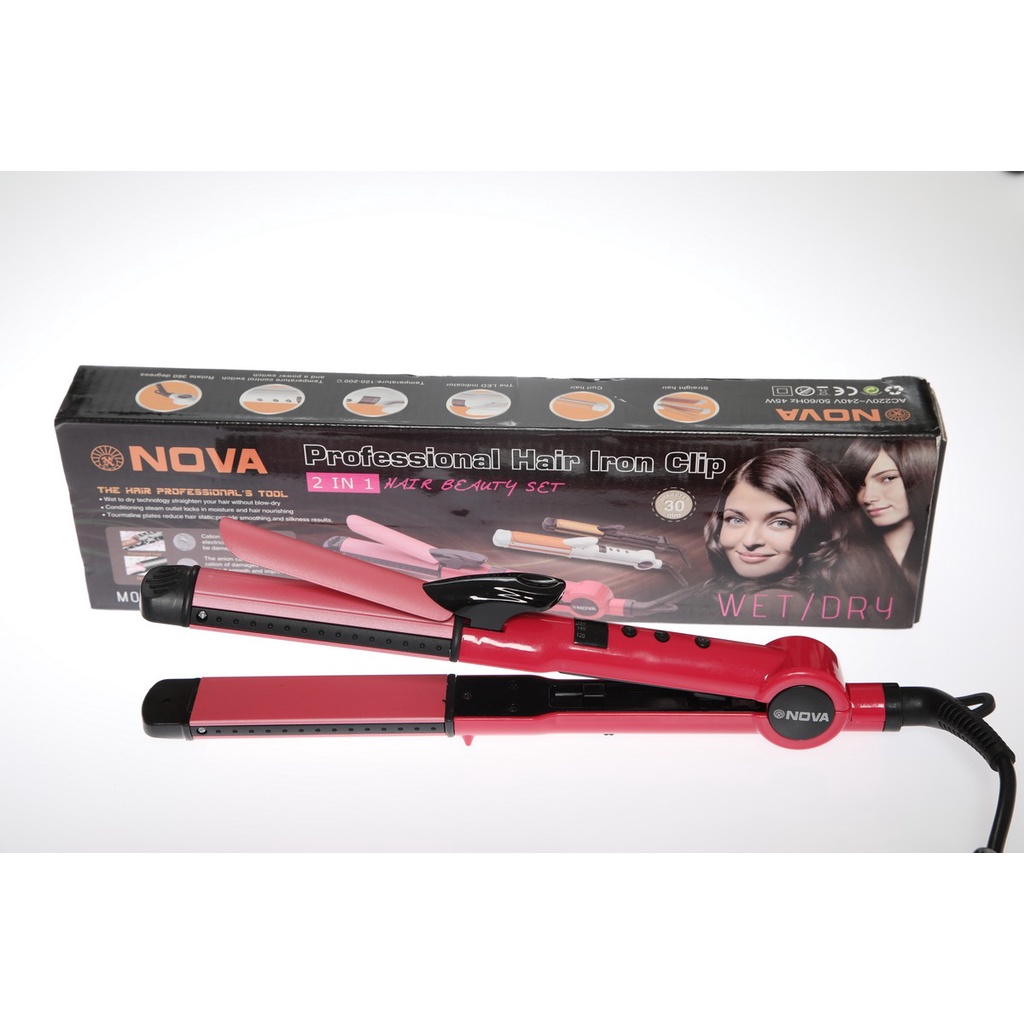 Catok Rambut NOVA 2 In 1 Professiona Hair Iron Clip NOVA-6868