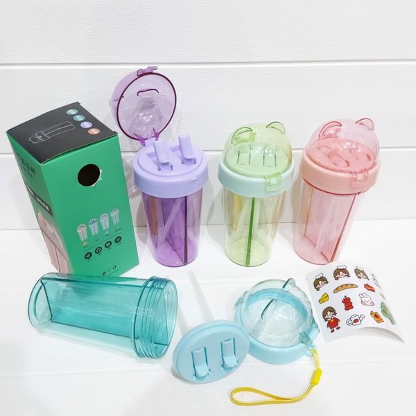 [ Cinicini ] Botol Minum 2 Sisi Sedotan Couple Bottle Travel Plus Box