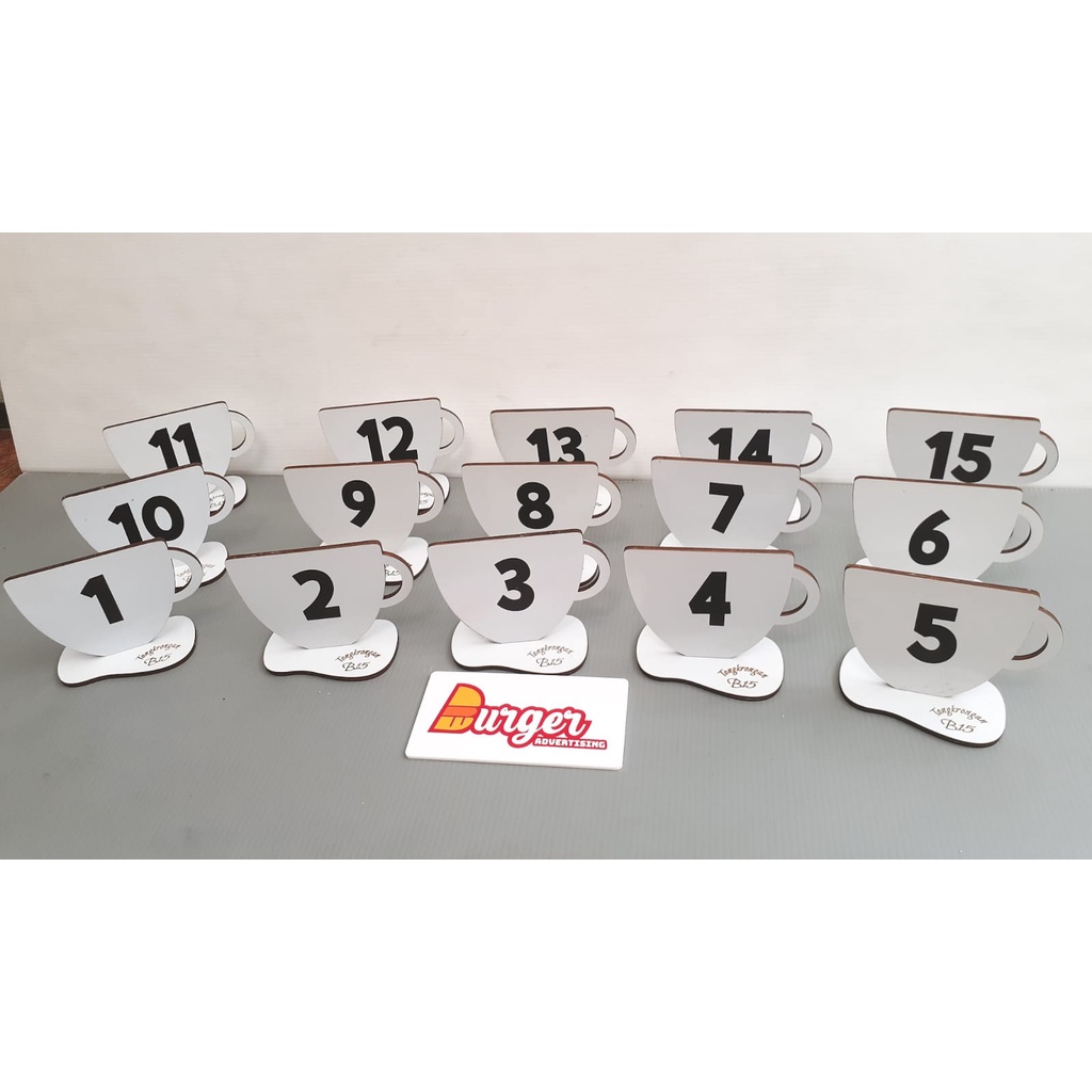 Jual Nomer Meja Cangkir Nomer Meja Bahan MDF Nomer Meja Cafe Resto