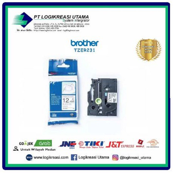 

Label Tape Brother TZER231 Black On White Ribbon Tape 12mm