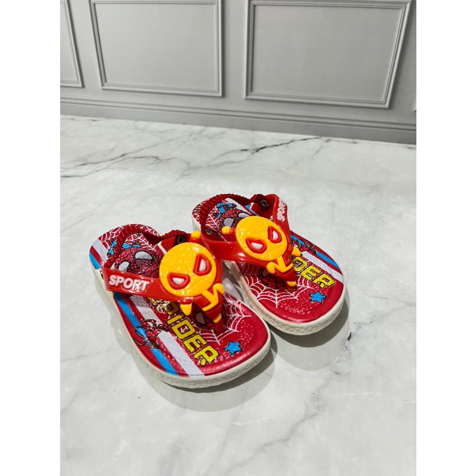 JJ-1816-Z5 Sandal Bunyi Cit Cit Anak Laki Laki Tali Elastis Karakter Spiderman / Sandal Jepit Bunyi Import Size 24-29