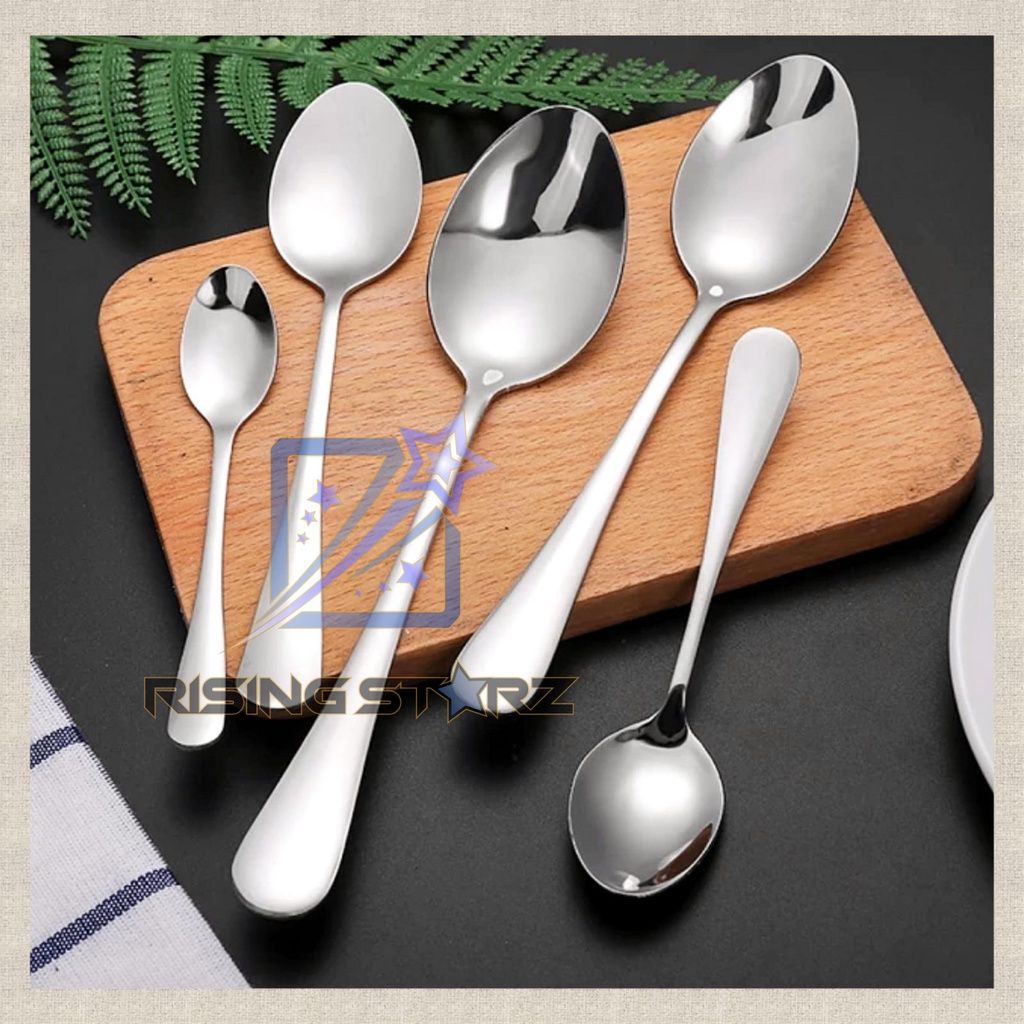 Sendok Makan Stainless Hotel Tebal Dessert Kopi Kue Mengkilap Grafir