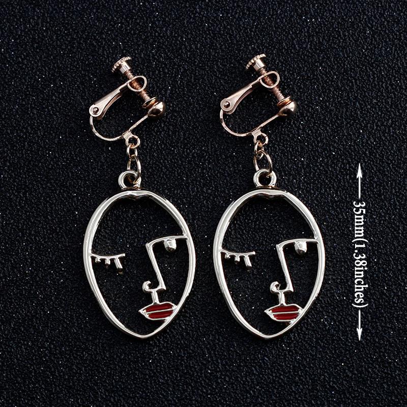 Abstract Art Face Clip Earrings Anting Klip Anting Jepit