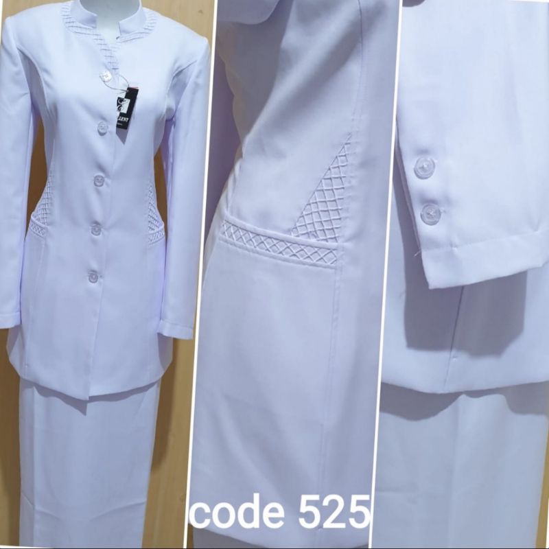 Blazer Wanita  Putih Set Celana Baju Seragam Dinas Wanita Putih Rok A Seragam ASN PDH  PNS Seragam L