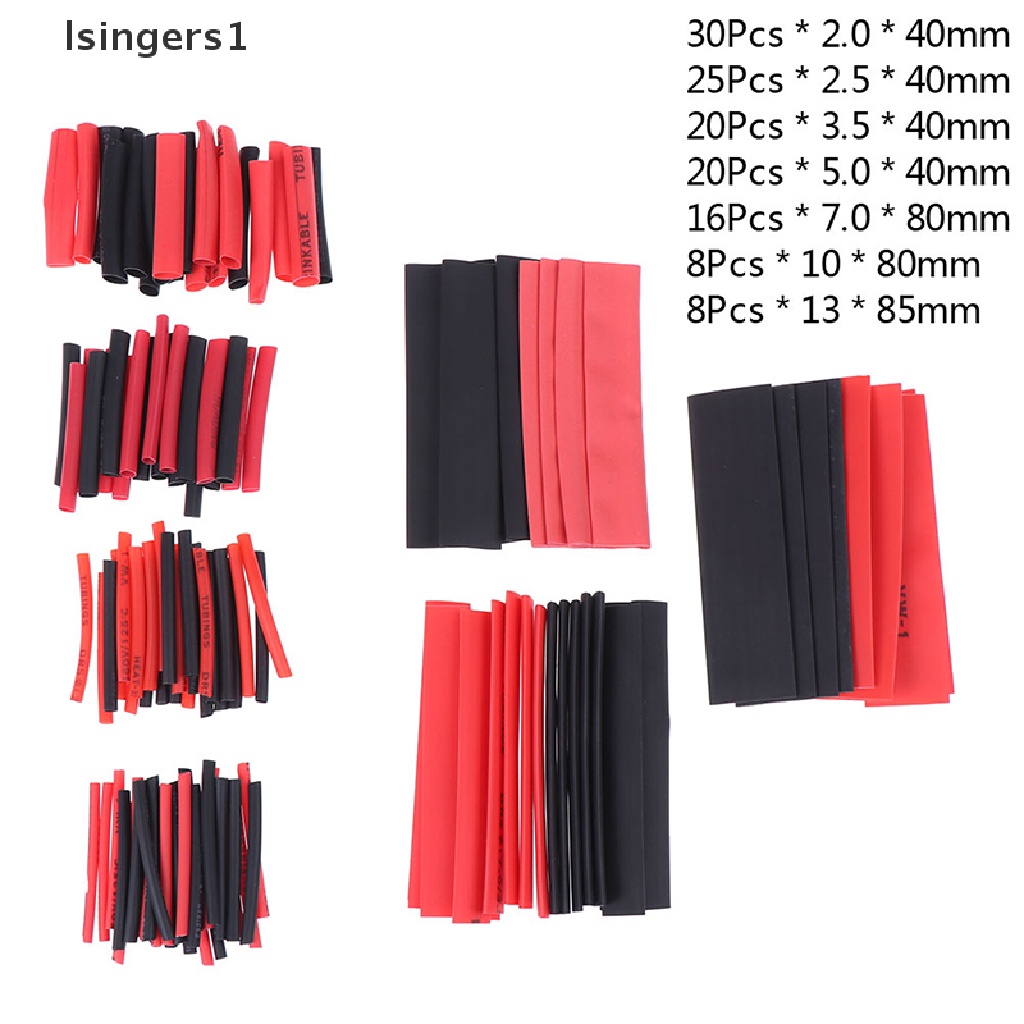 (lsingers1) 127pcs Tabung heat shrink Tahan Cuaca Warna Hitam