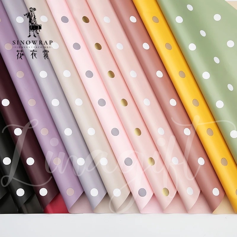 ( 5 Lembar ) BICOLOR POLKADOT - FLOWER WRAPPING PAPER BICOLOR POLKADOT PLASTIC CELLOPHANE KERTAS BUNGA KARANGAN BUKET FLORIST