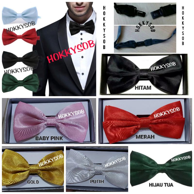 Dasi kupu polos Import hitam merah putih gold hijau tua baby pink kupu2 pria dewasa remaja wedding pesta bowtie pria dewasa