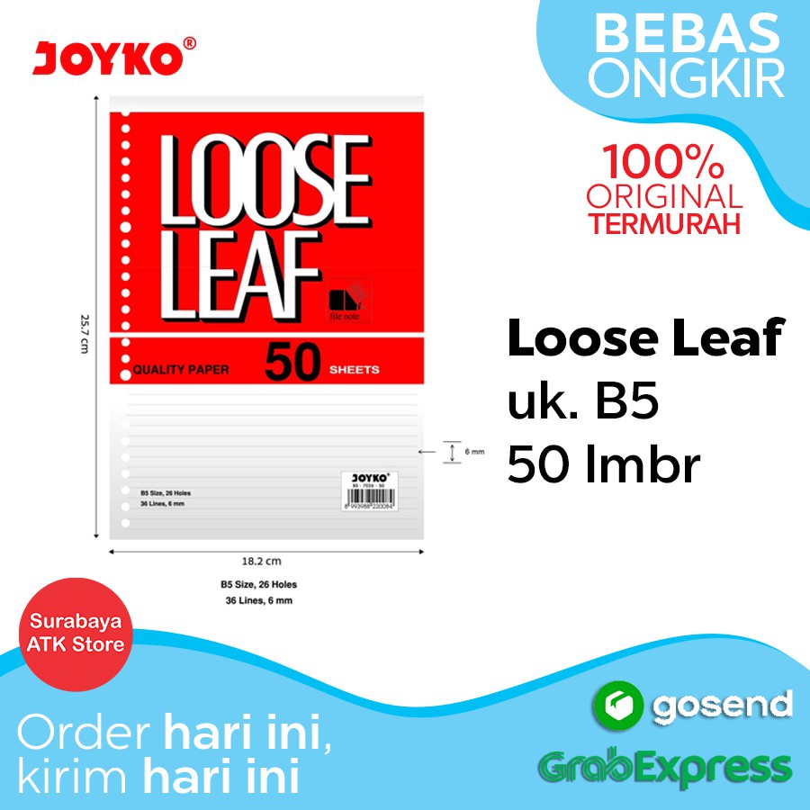 

Loose Leaf Joyko B5-7026 50 Lembar Isi Kertas File Binder