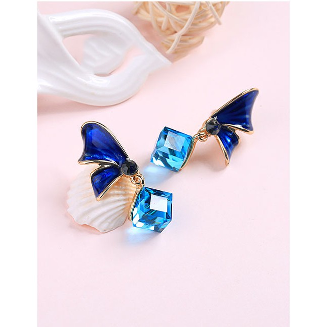 LRC Anting Tusuk Fashion S925 Silver Needle Drop Oil Bow Earrings F75099