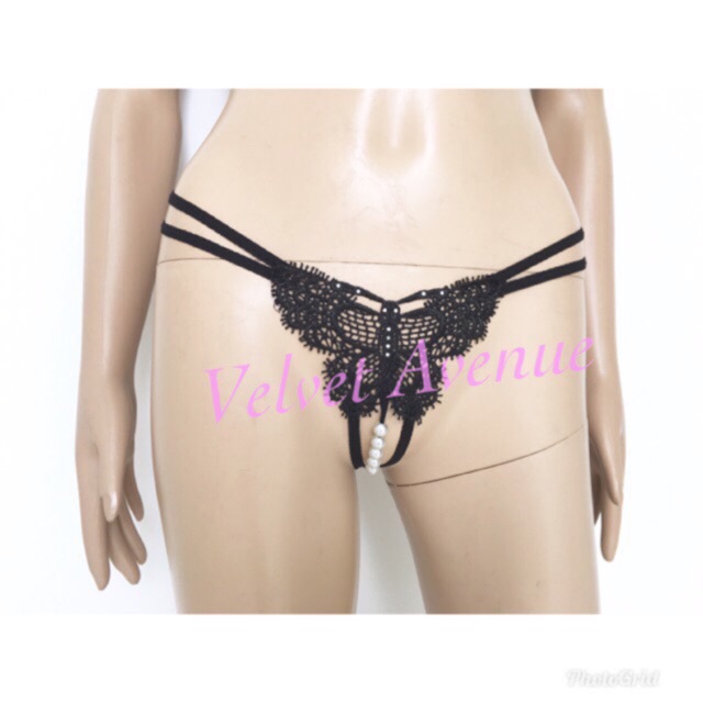 Gstring Thong CD Celana Dalam Wanita Seksi Sexy Open Crotch Mutiara Murah Import T50 pearl