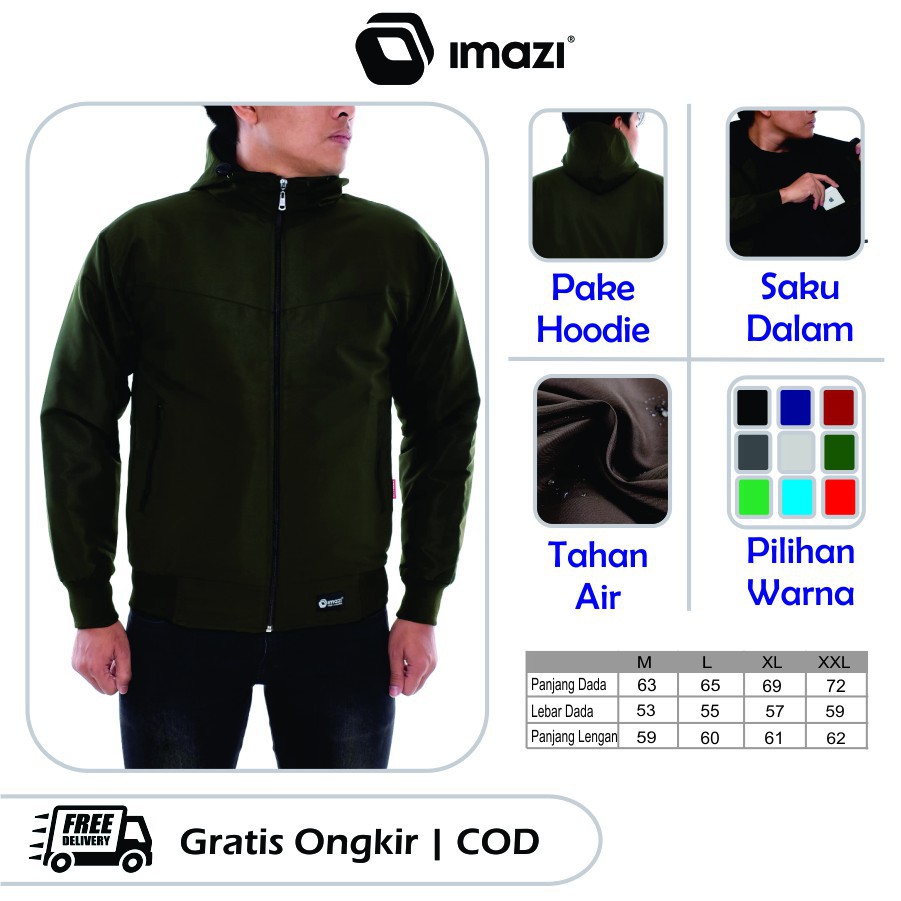 (JAKET ANTI AIR) Jaket Parasut Taslan Outdor Original Imazi Waterproof Hijau Army Anti Air