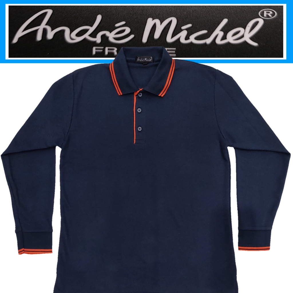 Kaos Kerah Polo Shirt Lengan Panjang Andre Michel 3018 Navy