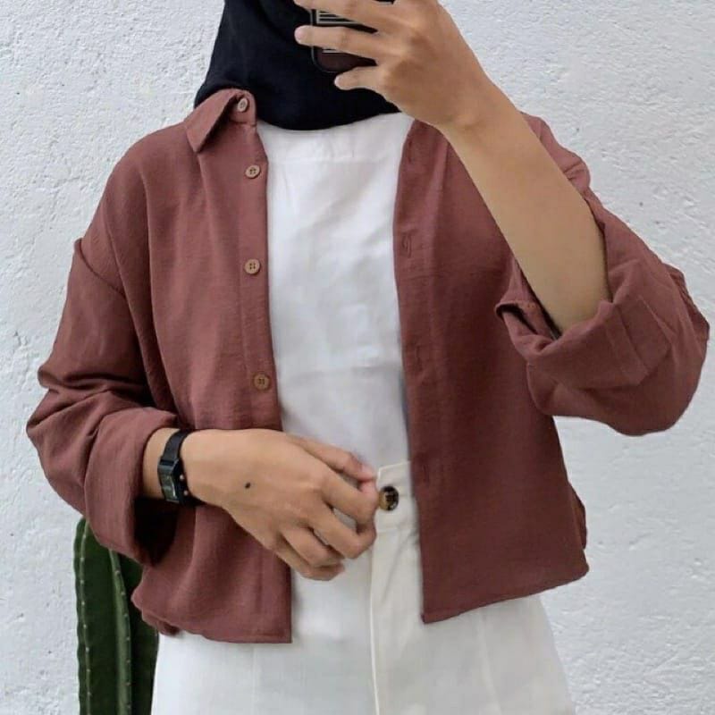 New Hanin crop // kemeja crop crinkle//Atasan Blouse Airflow terkini