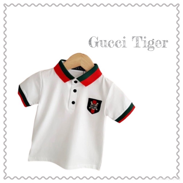 GUCCI POLO TIGER TOP WHITE/BAJU ANAK LAKI LAKI/PAKAIAN ANAK
