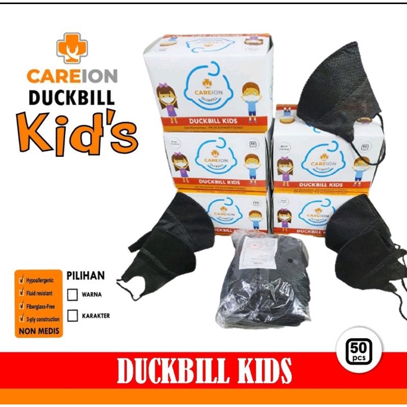 Masker duckbill anak polos isi 50 pcs / masker duckbill anak polos putih dan hitam