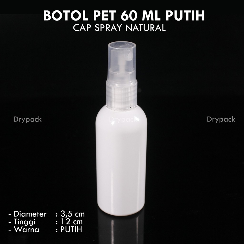 Botol Spray 60 ml Putih tutup3 varian warna