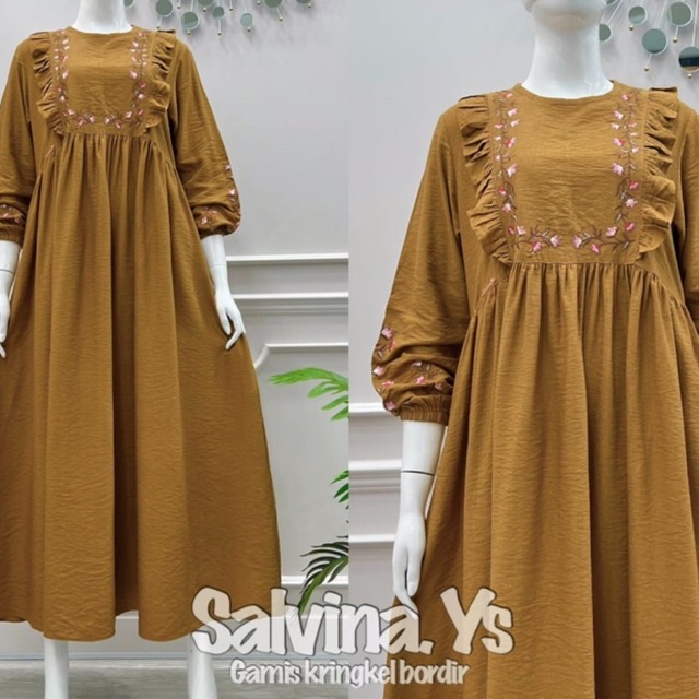 Dress salvina cringkel bordir rempel || Salvina ys || pakaian muslim || fashion wanita
