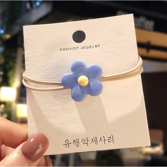 OSM JKT F5100 (1 PC) Ikat Rambut Elastis Motif Bunga Lucu Gaya Korea / Karet Rambut /Kunciran Rambut-Cream