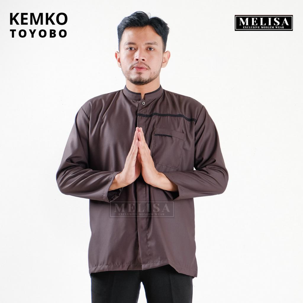 Baju Koko Pria Dewasa Katun Toyobo Polos Lengan Panjang Baju Muslim Remaja Laki Laki Ukuran M L XL -Coklat