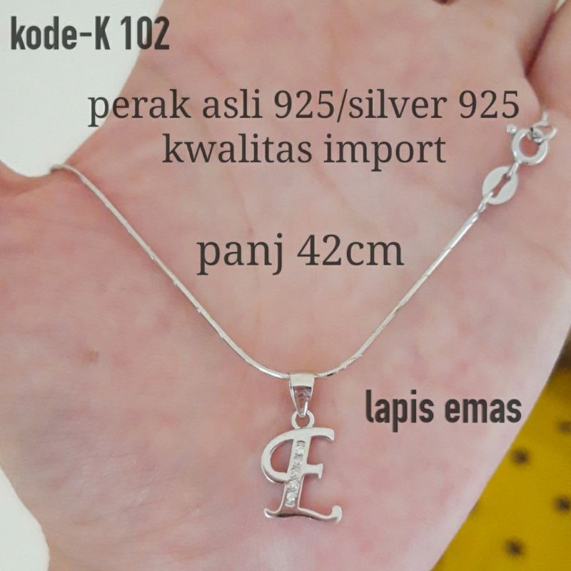 kalung huruf E perak asli 925 lapis emas ANTI KARAT,GATAL,ALERGI/kalung wanita/perhiasan perak/kalun