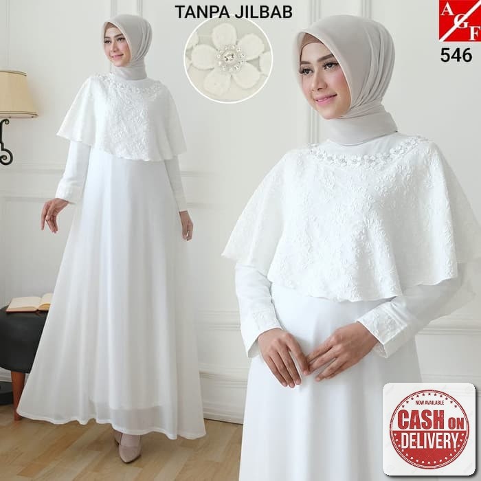 Syakira Syar'I // Gamis Ceruty // Gamis Busui // Gamis Wanita //  WV693 Agnes Putih Busana Muslim