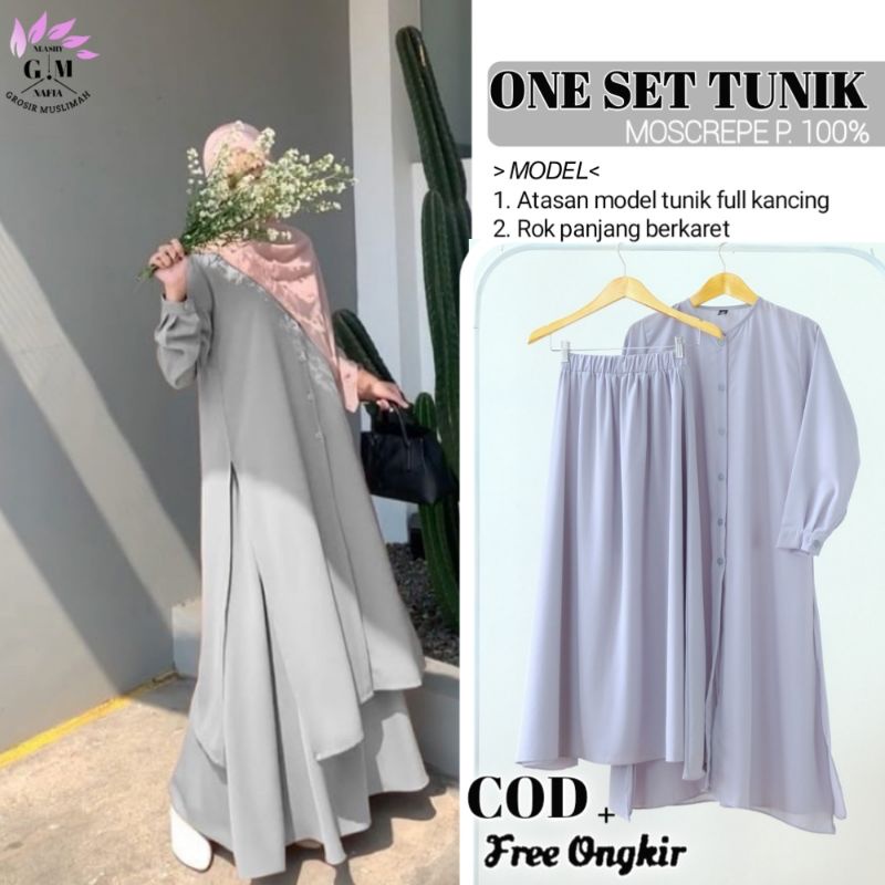 Tunik Set Rok Plisket Kekinian Import Wanita Terbaru 2022 Kekinian Remaja Dress Muslim One Set Wolfi