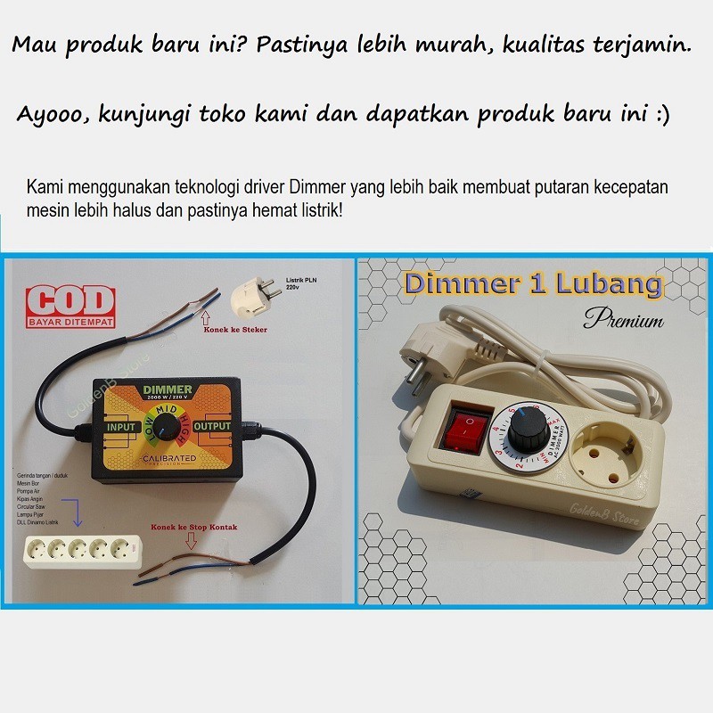 Dimmer SCR 2000w (+ FUSE) Pengatur Kecepatan Gerinda Stop Kontak 2 Lubang 3 mtr