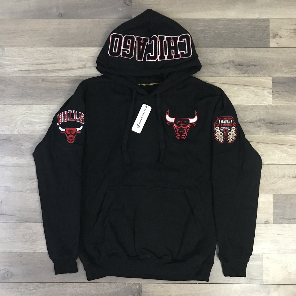 HOODIE CHICAGO BULLS JAKET PRIA  BASKET HITAM BORDIR