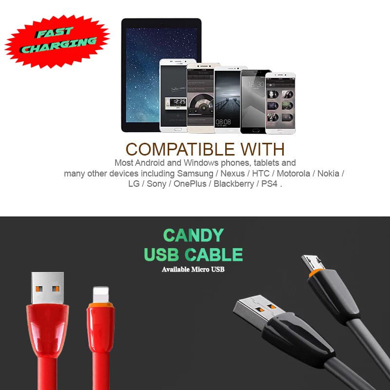 Kabel Data CANDY Micro USB/V8 Fast Charging 2.4Ampere