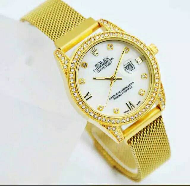 Terima Cod)Jam Tangan Wanita Rolex Magnet Tanggal Aktif (Dikirim Dari Jakarta )