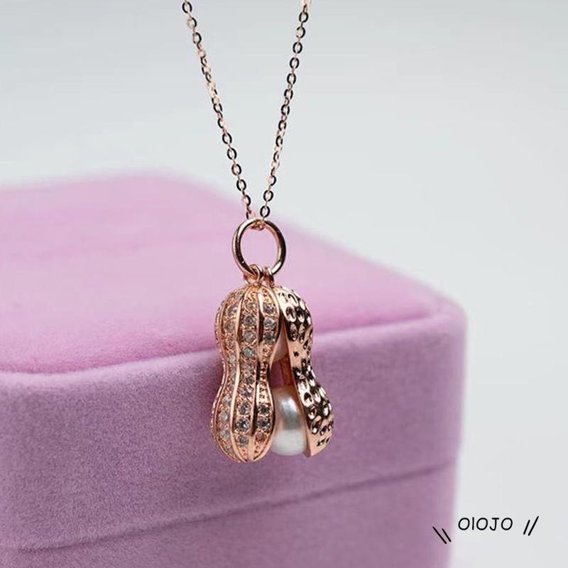 Kalung Lapis Silver Dengan Liontin Kacang Mutiara Warna Rose Gold Untuk Wanita - ol2