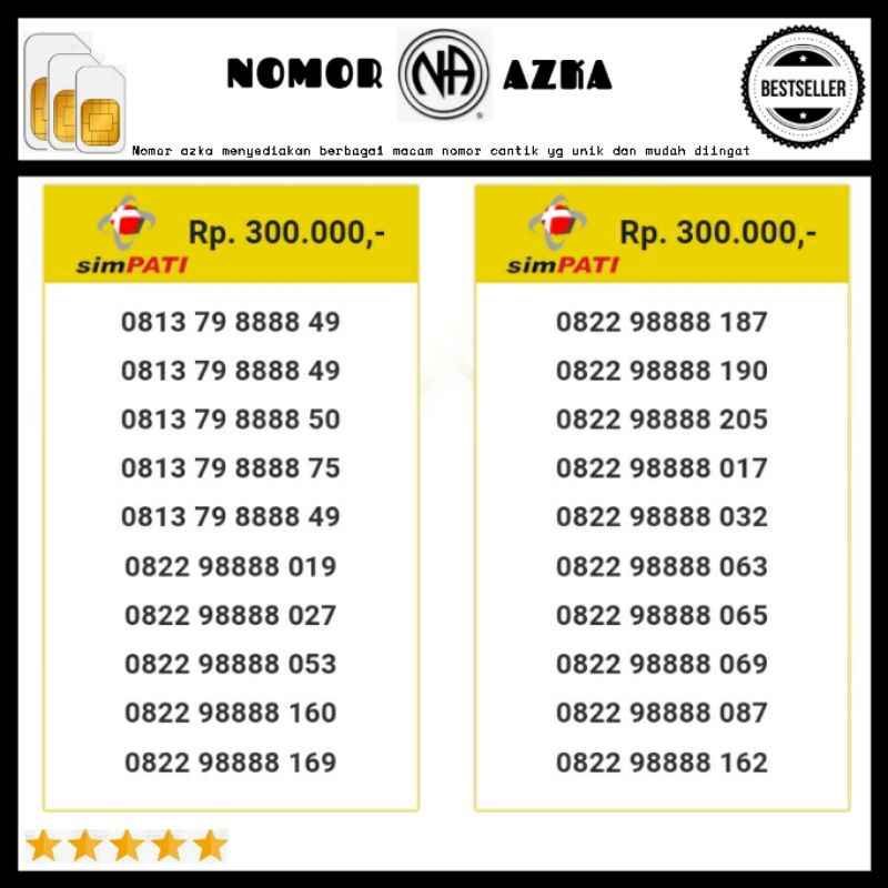 Nomer Cantik Simpati Seri Kuartet 8888-0822 98888 153 Bsm02