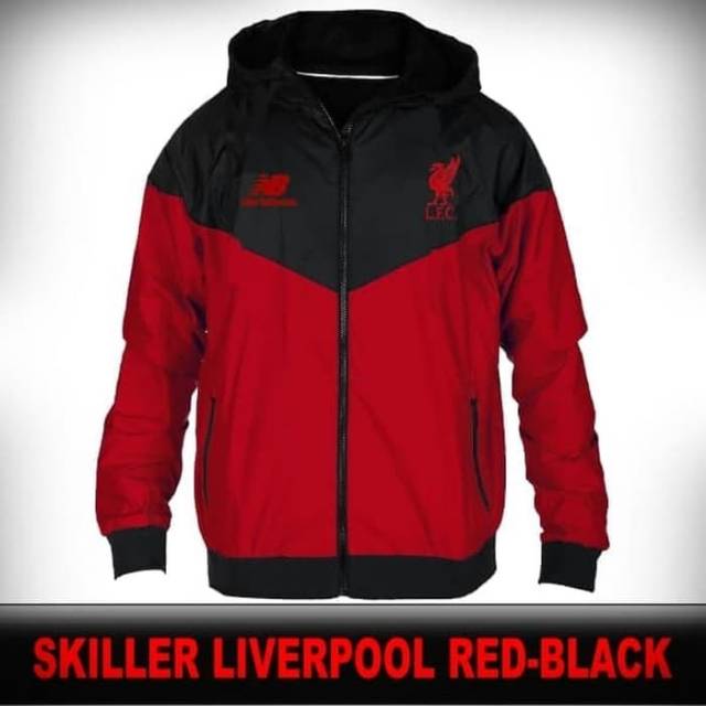 Jaket Bola Pria Waterproof Skiller Liverpool Black-Red Terbaru Murah