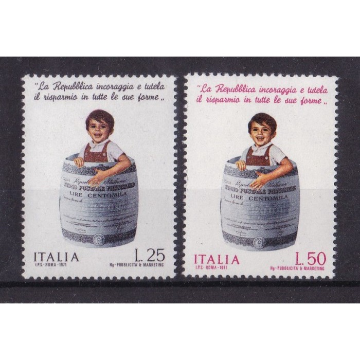 

0088 Perangko Italia 1971 Postal Savings Bank 2v Mnh