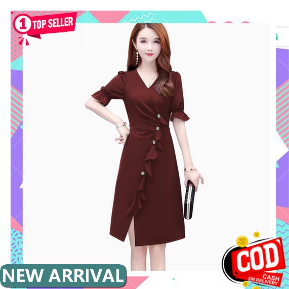 Dress Pesta Premium Kondangan Wanita Full Brokat Pendek Korea Kekinian Dress Imlek Terbaru 2021 Dres
