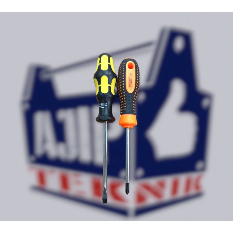 Obeng set min plus 4 dan 5 inch Freed gagang karet orange bagus