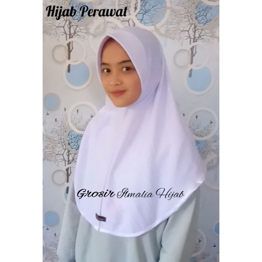 Hijab Suster Terbaru/Jilbab Bidan/Kerudung Perawat/Bergo Instan DinKes, Stikes/Busa Antem Garis Full-Putih bawah
