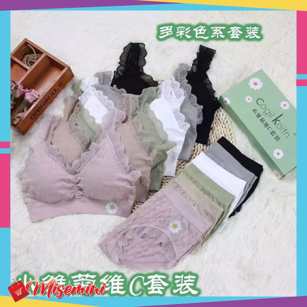 Bra Dan Celana Dalam Set Pakaian Dalam Wanita Renda Motif Bunga Daisy Fashion Korea 𝑀𝐼𝒮𝐸𝑀𝐼𝒩𝐼 497