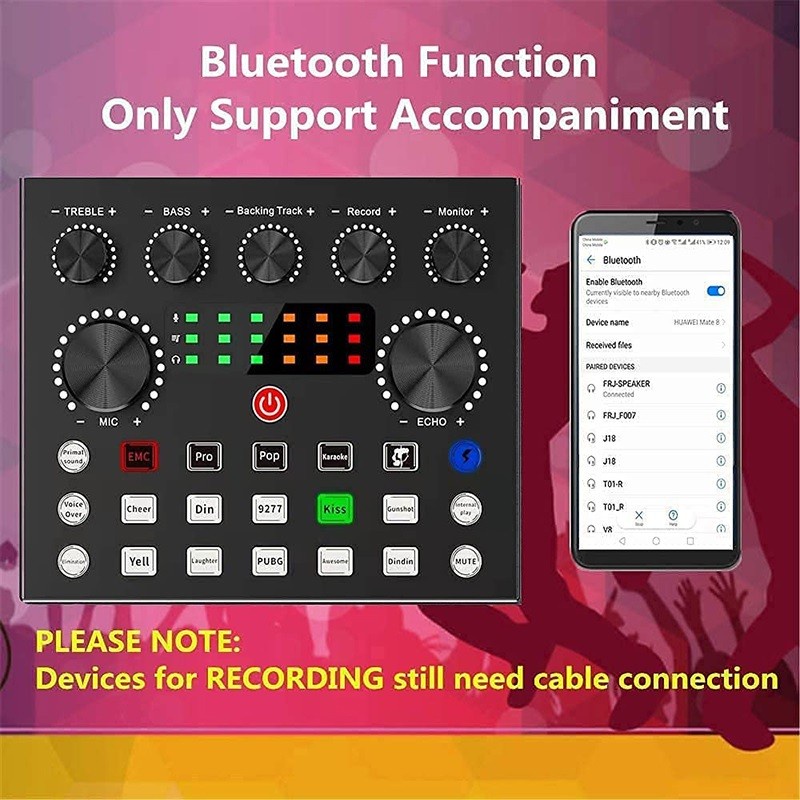 Bluetooth Live Mic Audio Sound Card USB LCD Mixer Amplifier Efek Suara