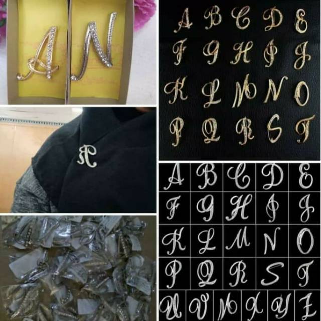 Bros Huruf / Bros Alfabet  / Bros Nama / Bros Unik / Bros Hijab / Bros Simple Cantik Inisial Pin-3