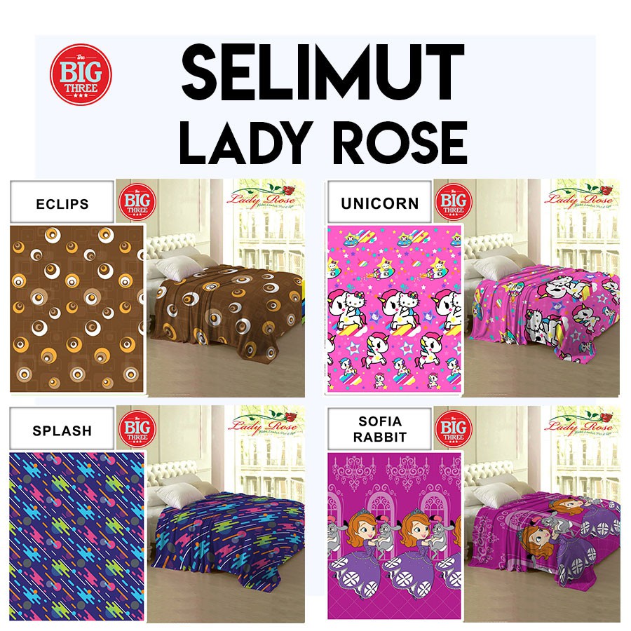 LADY ROSE Selimut 160x200 motif Bear Fluffy Nancy Rose Sheep Bunga Merah Biru  - QUEEN 160