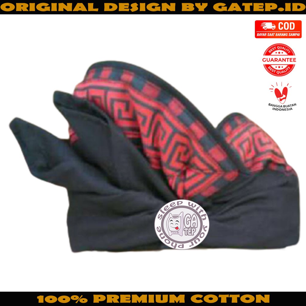 Udeng Bali Hitam Polos Tepi Labirin Merah Setengah Jadi / Ikat Kepala Bali / Topi Bali / Blangkon
