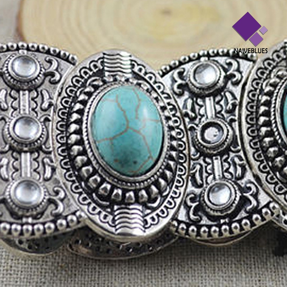 Naiveblue &gt; Gelang Tangan Gaya Retro Tibet Aksen Batu Turquoise Oval Untuk Perhiasan Wanita