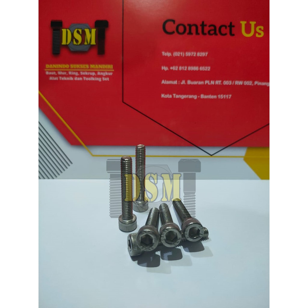 SS 304 / Baut L M10x20 / Hex Socket Stainless M10 Pitch 1,5 Kunci L 8
