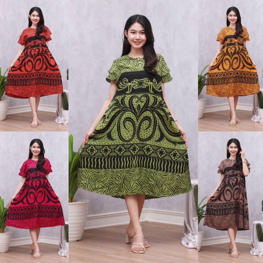 Daster Batik Lengan Pendek - Motif Daun - Leher Kancing (DPT001-133) Batik Prass-NOE
