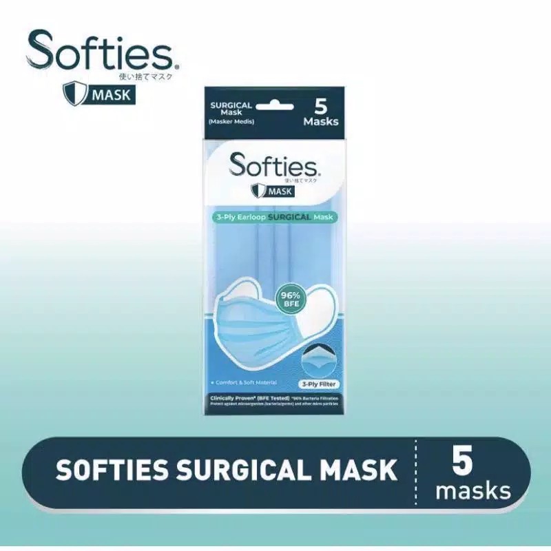 [ORIGINAL] Softies EARLOOP Surgical Mask 5's Masker Medis