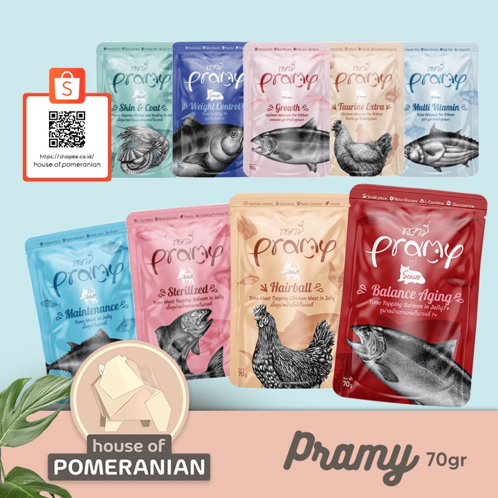 PRAMY CAT wet food pouch 70gr makanan basah kucing kitten adult senior