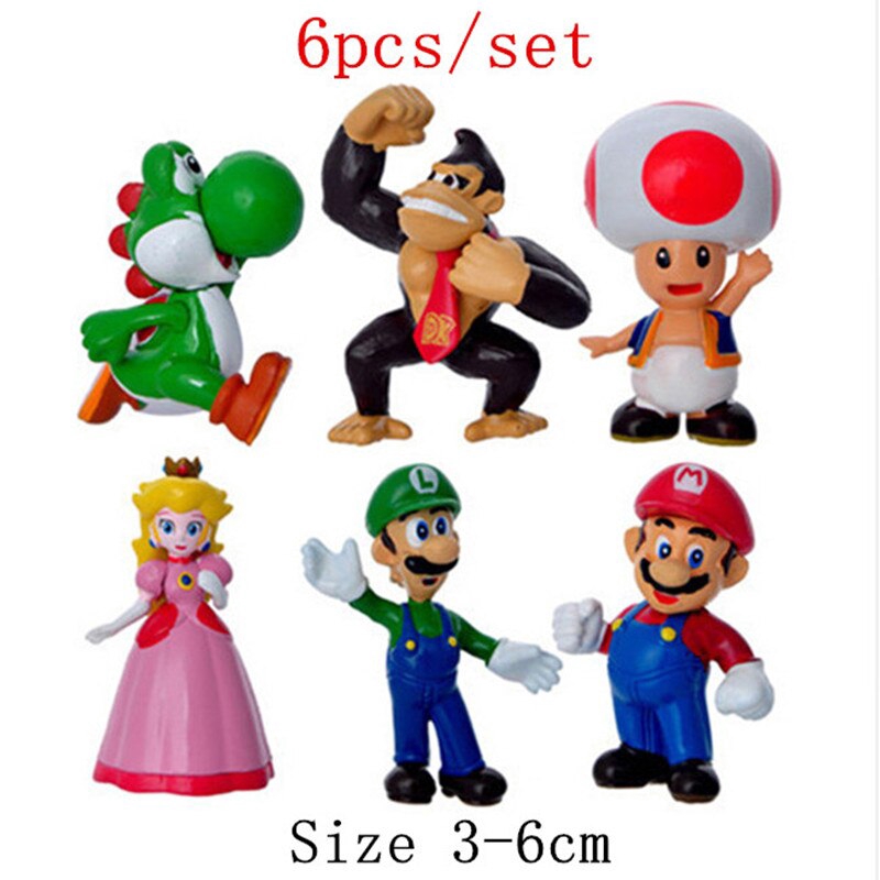 18pcs 6pcs/lot Super Mario Bros PVC Action Figure Yoshi Peach Princess Luigi Donkey Kong Boneka 3-7CM